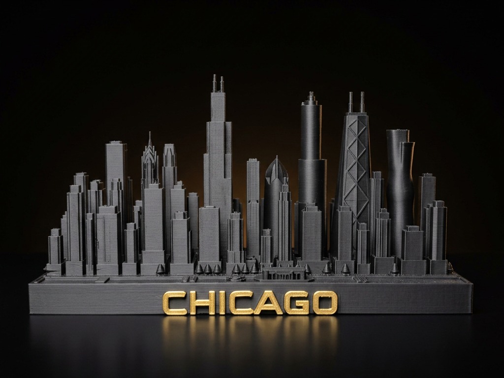 skyline sculpture — matte black with brushed gold, by City Skyline Decor